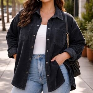 Matty M Corduroy Shacket Jacket Cotton Blend Button Down Oversized Utility Trend